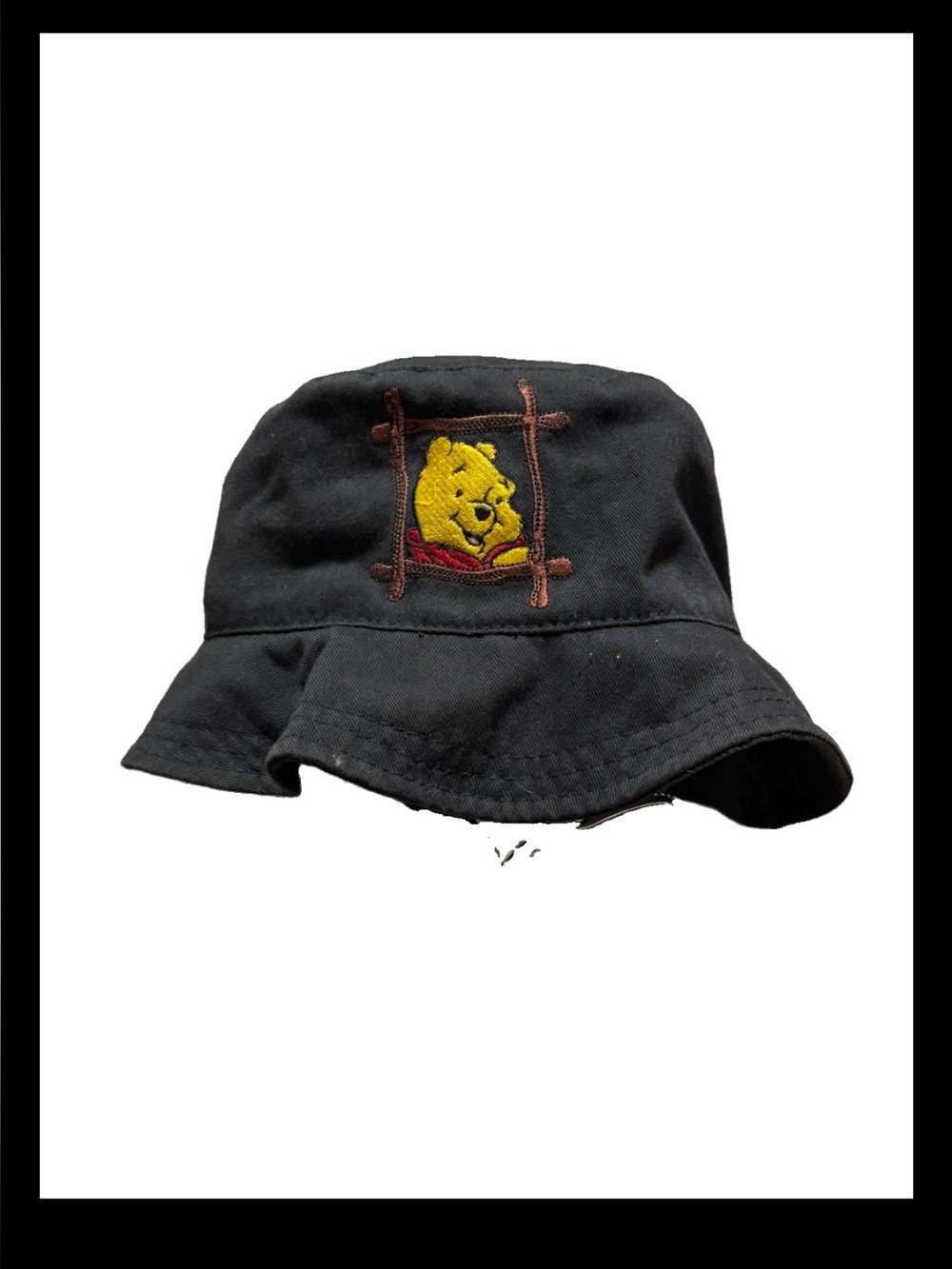 Vintage Winnie The Pooh Disney Logo Black Cotton Bucket Hat One Size Adults